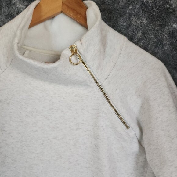 Athleta Size M Cozy Karma Asym Mock Neck Pullover Sweatshirt Ivory Zip Pockets - Picture 2 of 10